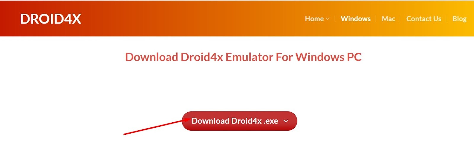 Bấm vào Download Droid4x.exe để tiếp tục cài app Win79 trên Laptop / Máy tính / PC bằng Droid4X